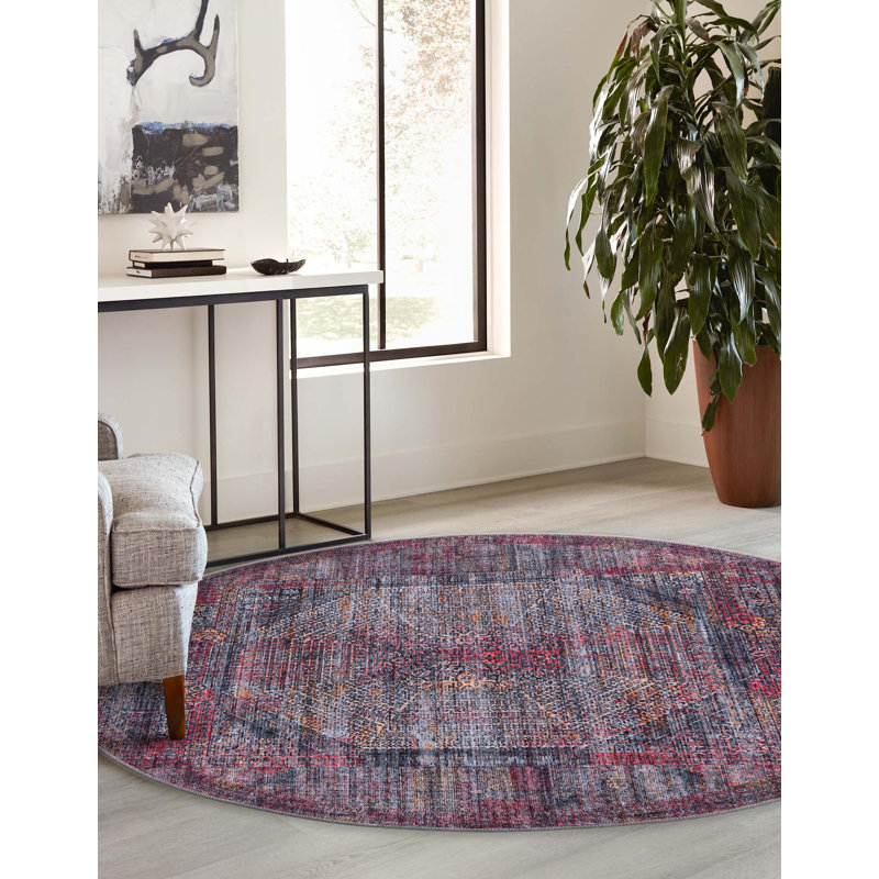 Tapis Hazelip - rouge et noir, Rond 7 pi 3 po