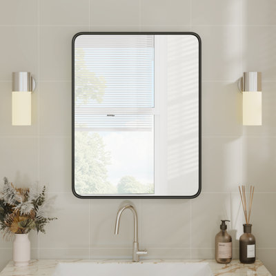 Aluminum Framed Rounded Rectangle Mirror, Wall Mounted Bathroom Vanity Mirror, Modern Horizontal/Vertical Entryway Wall Mirror