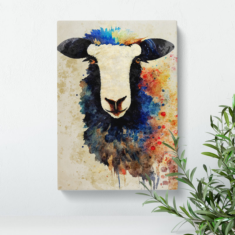 Watercolour Sheep No.5 - Wrapped Canvas, 76cm H x 50cm W x 3cm D