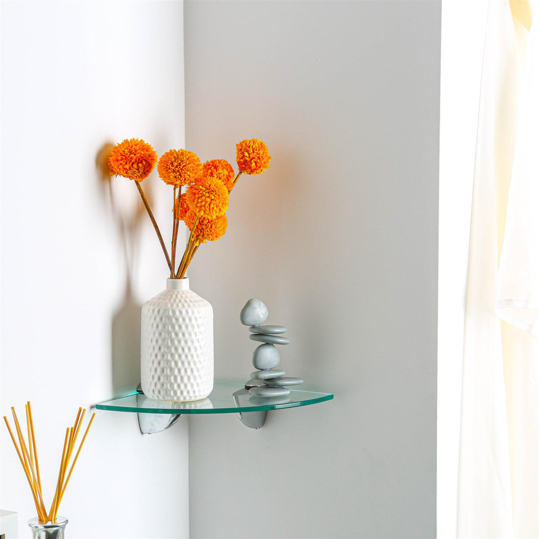 Harbour Housewares - Floating Glass Corner Shelves with Silver Brackets - Set of 2