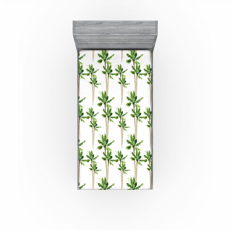 Ambesonne Fitted Sheet 2-Pack, Twin Fitted Sheet, Green/Cocoa/White Floral