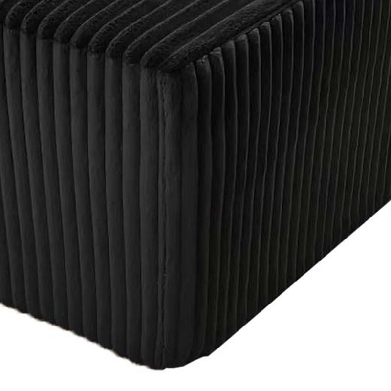 Full Compressed Corduroy Upholstered Sectional With Moveable Ottoman - No Assembly Needed, Black Corduroy