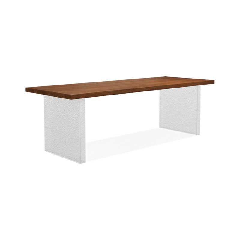 Light-walnut Rectangular Solid Wood + Acrylic Desk, 29.53" H x 86.61" W x 35.43"D