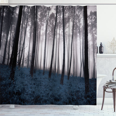 Union Rustic Forest Shower Curtain Foggy Woodland Pale
