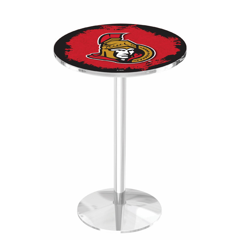 NHL Round Metal Base Dining Table, Chrome, Ottawa Senators