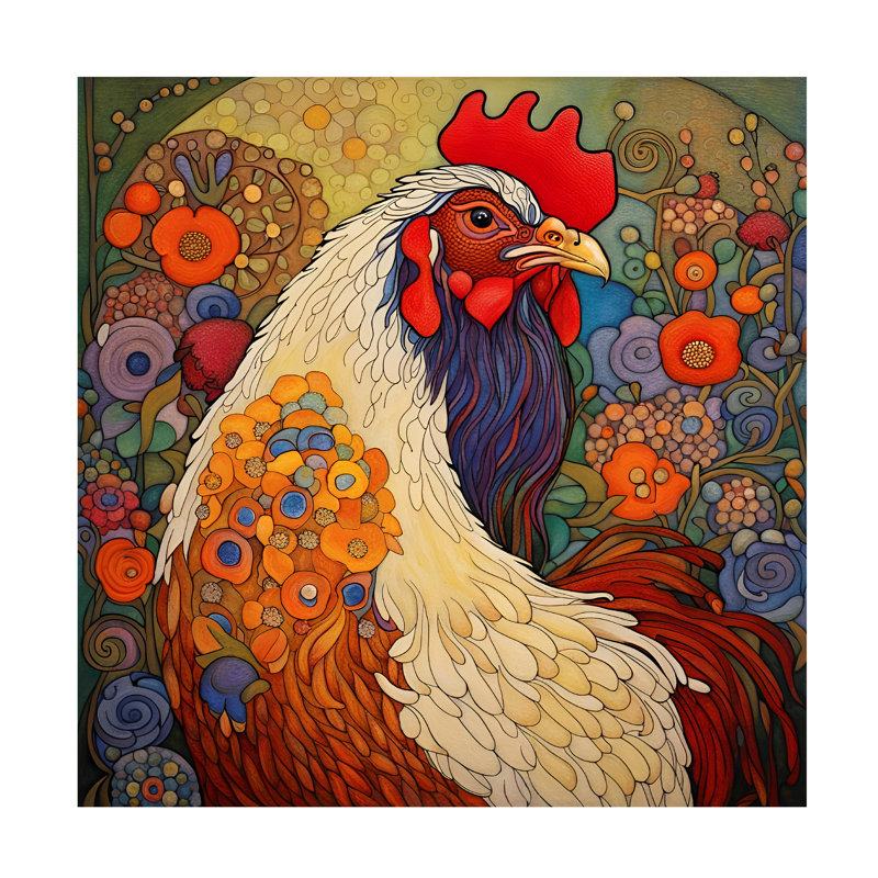 Art sur toile «poulet enchanté» par Robin Tina Lavoie, H 14 po x l 14 po