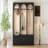 Farmhouse Wooden Style Hall Tree with Arched Design, Elegant Entryway Bench with Retro Hooks, Rustic Coat Rack & Shoe Organizer with Drawers for Mudroom, Living Room, Black-1124751811