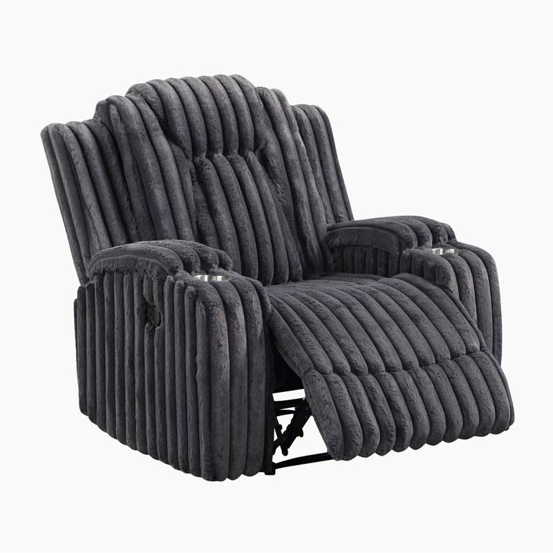 Garrett 38" Modern & Contemporary Corduroy Manual Recliner with Space-Saving Wall-Hugger Design & Dual Cup Holders, Dark Gray