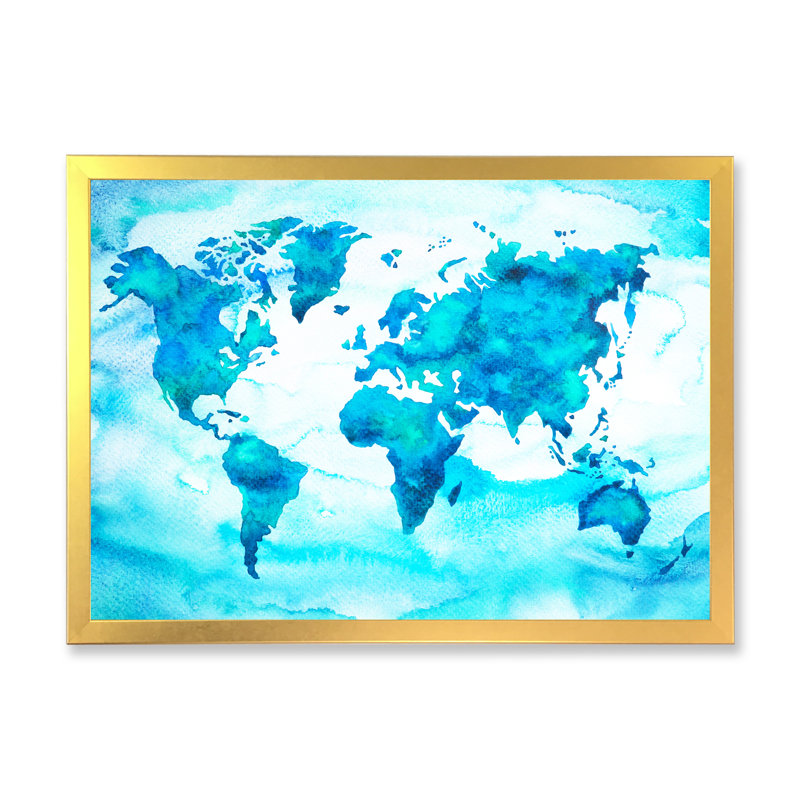 World Map Tone II - reproduction sur toile, H 24 po x l 36 po x P 1 po, Cadre doré à coins fermés