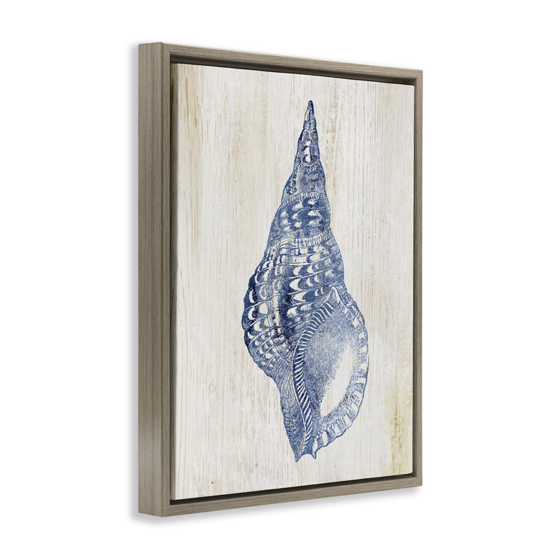 Cadre flottant Tranquil Blue Shell, design par Susan Arnot, H 31 po x l 25 po, Cadre flottant orme Montalcino
