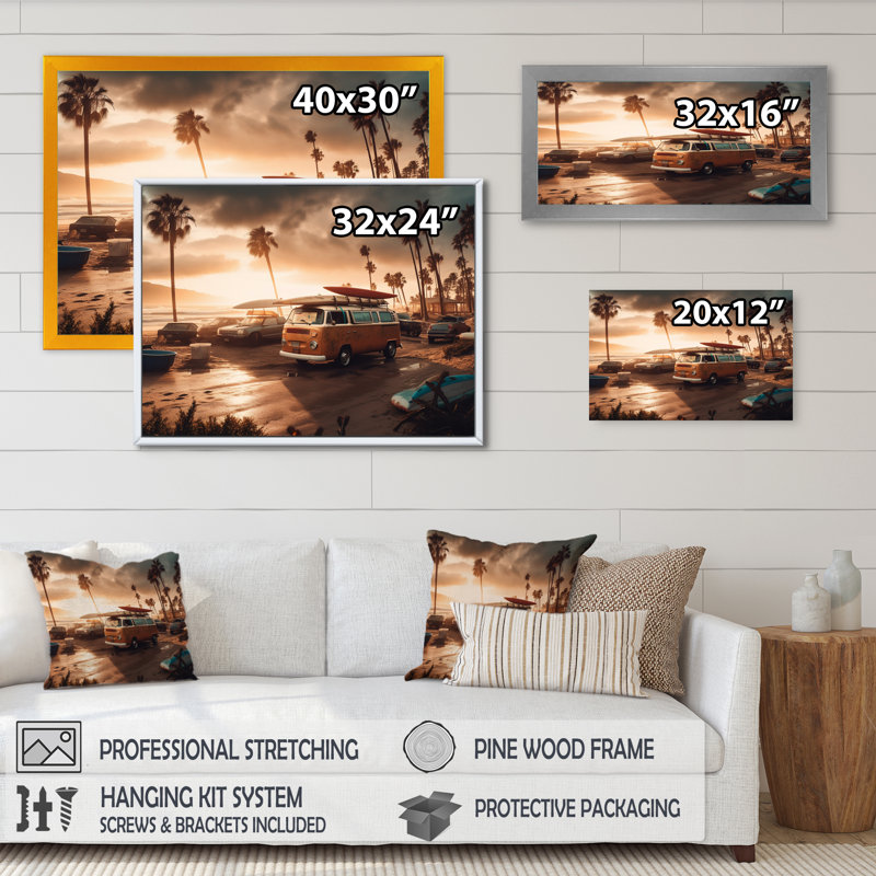 «Beachside Camping III - Modern Beach», reproduction d'art murale en bois, Cadre photo noir, H 12 po x l 20 po x P 1 po