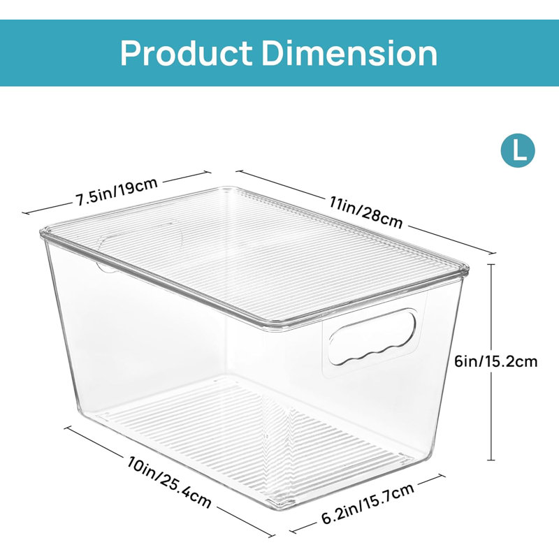 6 Pack Clear Stackable Storage Bins With Lids, Large Plastic Containers With Handle For Pantry Organizer And Storage,Perfect For Bathroom,Cabinet,Kitchen,Fridge,Closet Organization