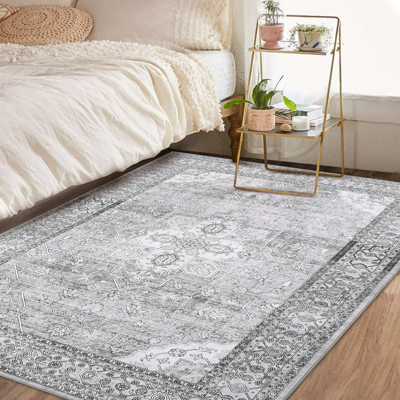 Tapis décoratif lavable à motif géométrique de bordure, Rectangle 8 pi x 10 pi