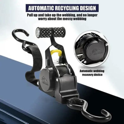 1 sangle à cliquet rétractable 1pc, sangle de fixation auto-rétractable, résistance à la traction de 10 pieds, résistance à la traction de 1500 lb, sangle à cliquet automatique noire robuste pour sécuriser le fret, les camions,