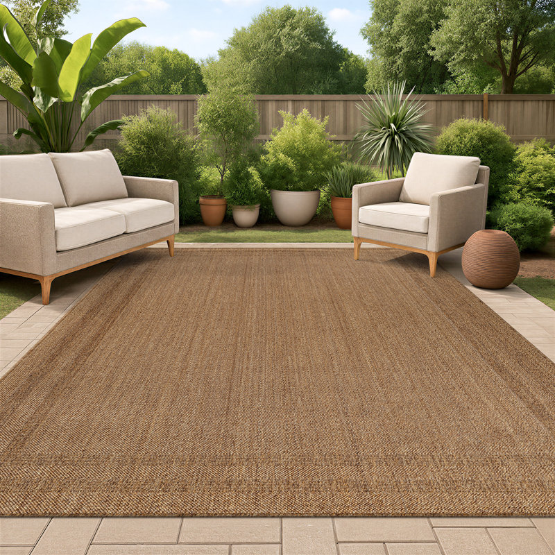 Tapis tissé plat intérieur / extérieur en jute naturel / extérieur Border, Naturel, Rectangle 9 pi x 12 pi