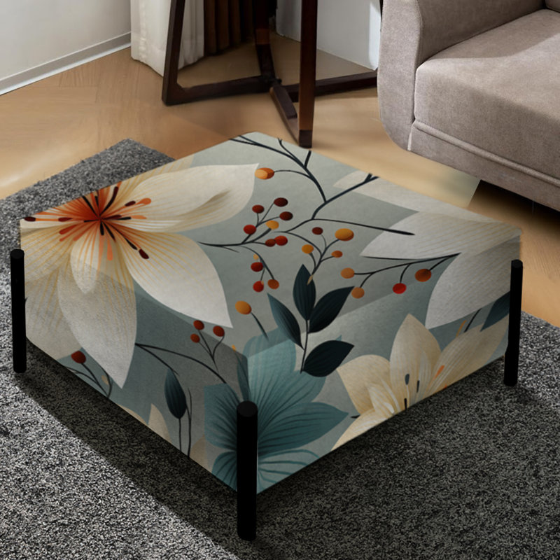 Grand repose-pieds carré antique ivoire Romance Bliss Flowers