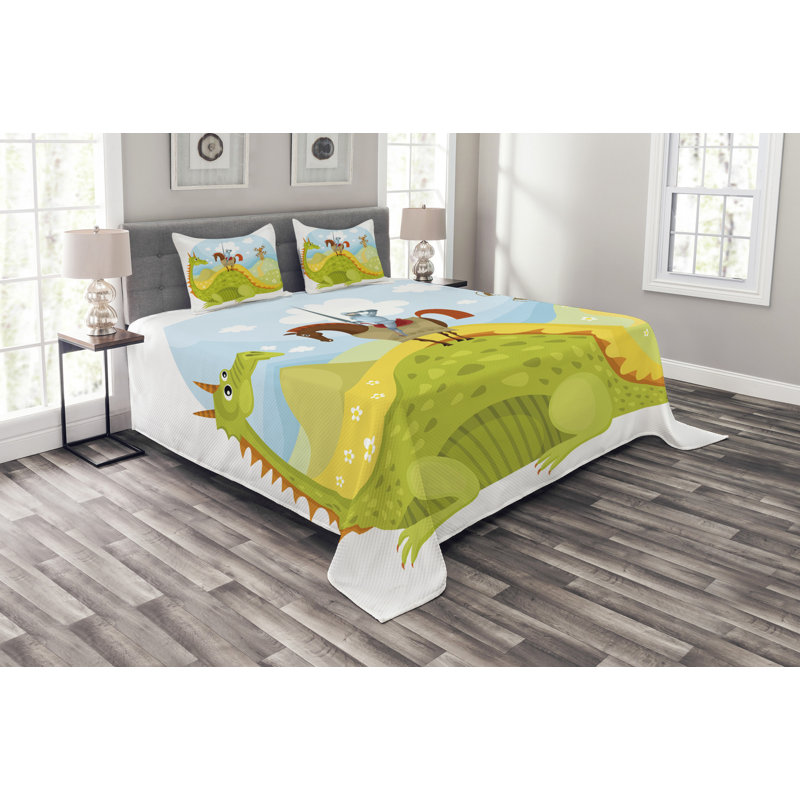Adrika Green/Blue/Brown Microfibre Bedspread Set, 220 x 264 cm