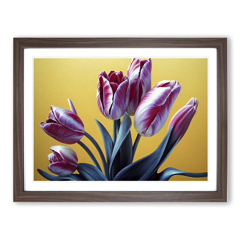Hypnotic Tulip Flowers - Single Picture Frame Print, 34cm H x 46cm W x 2cm D, Walnut