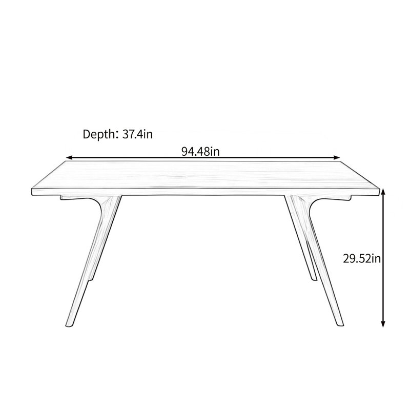Simple solid wood table, 29.52"H x 94.48"L x 37.4"W