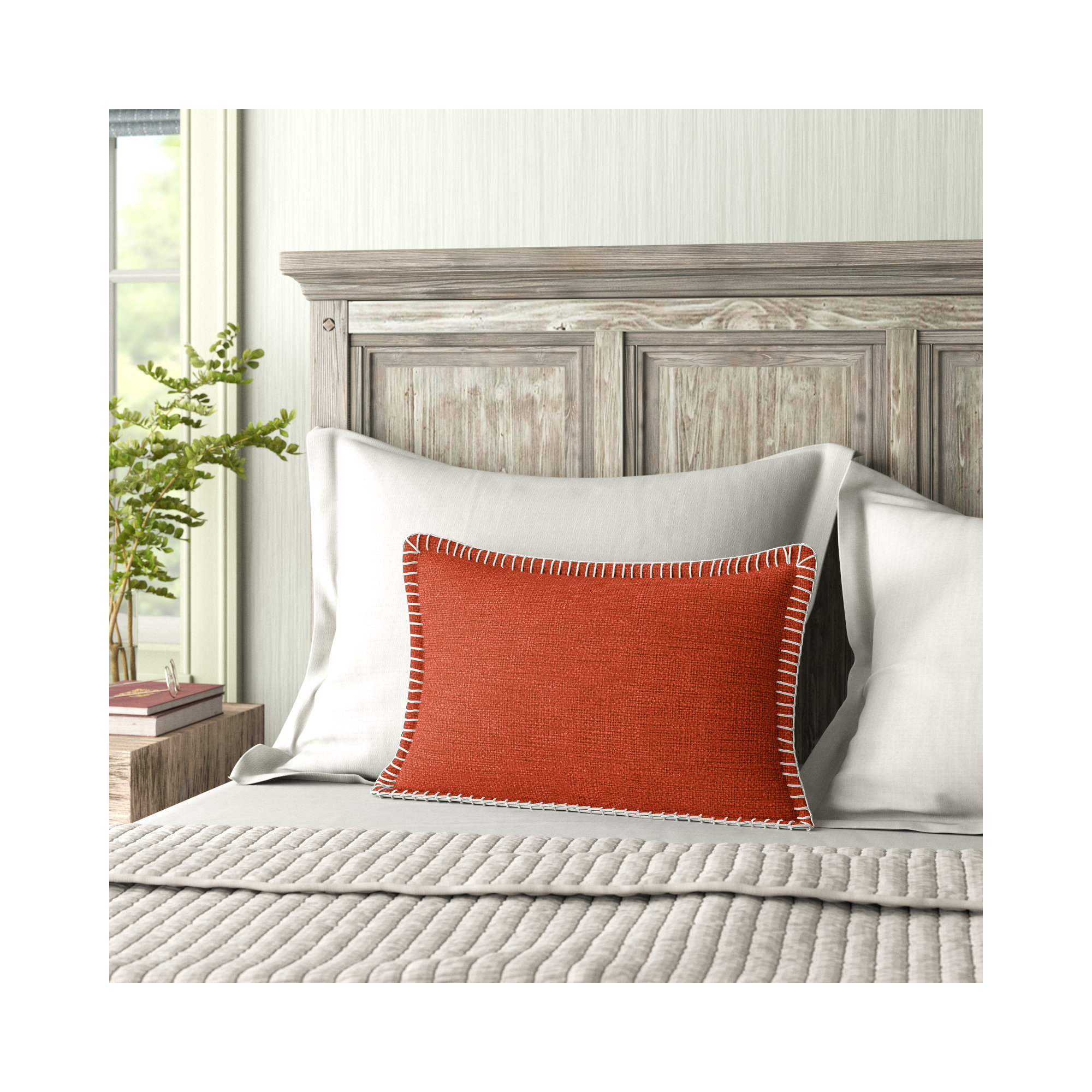 Fernande Cotton Throw Pillow, Orange, Polyester/Polyfill, 13" H x 21" W x 6" D