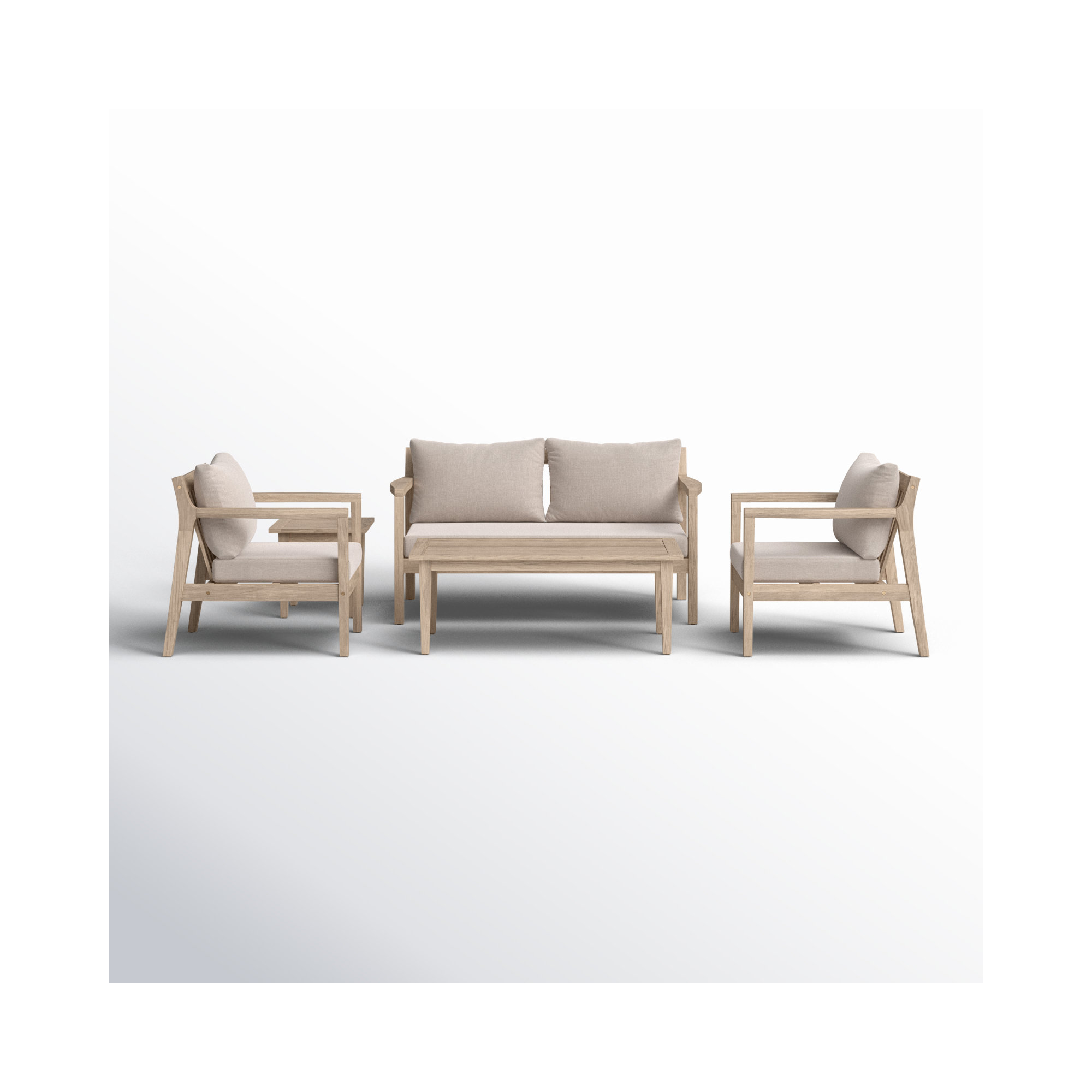 Amina 5 Piece Outdoor Acacia Sofa Seating Group with Cushions, Beige