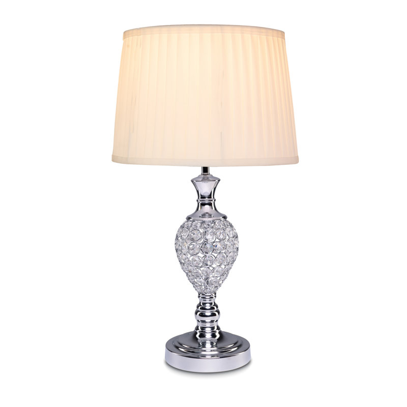 Colten Chrome Crystal Decorative Modern Table Lamp, Ivory Pleat
