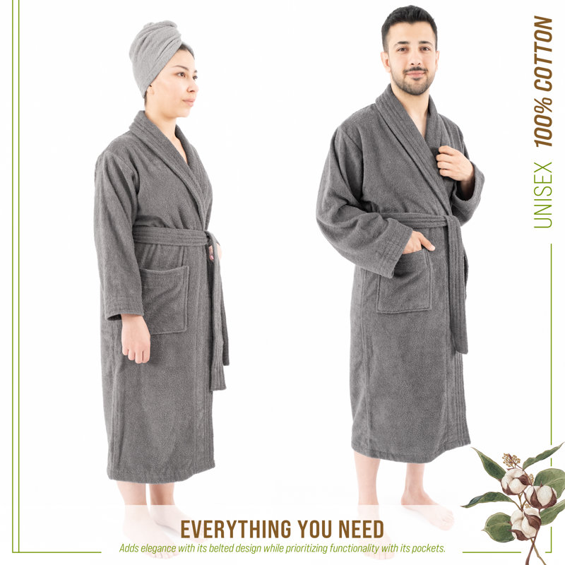 Gray Large Unisex Cotton Linen Turkish Bathrobe