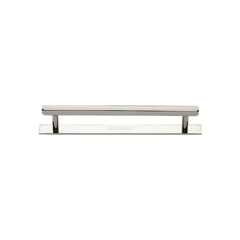 Heritage Brass Heritage Cabinet Pull Hexagonal Design with Plate, 9.6cm, Polished Nickel