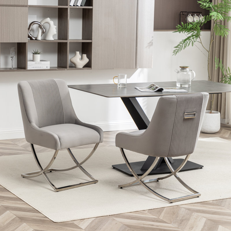 Chaise d'appoint rembourrée en velours Elian, Gris