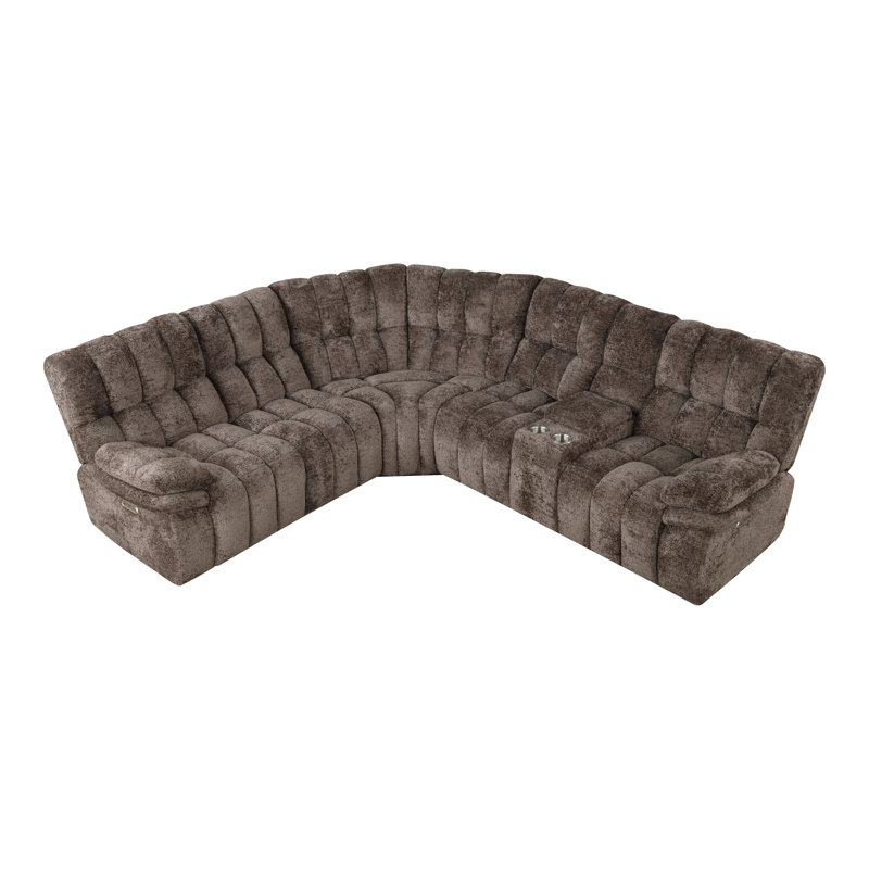 Canapé modulaire inclinable électrique Prance, Tissu brun