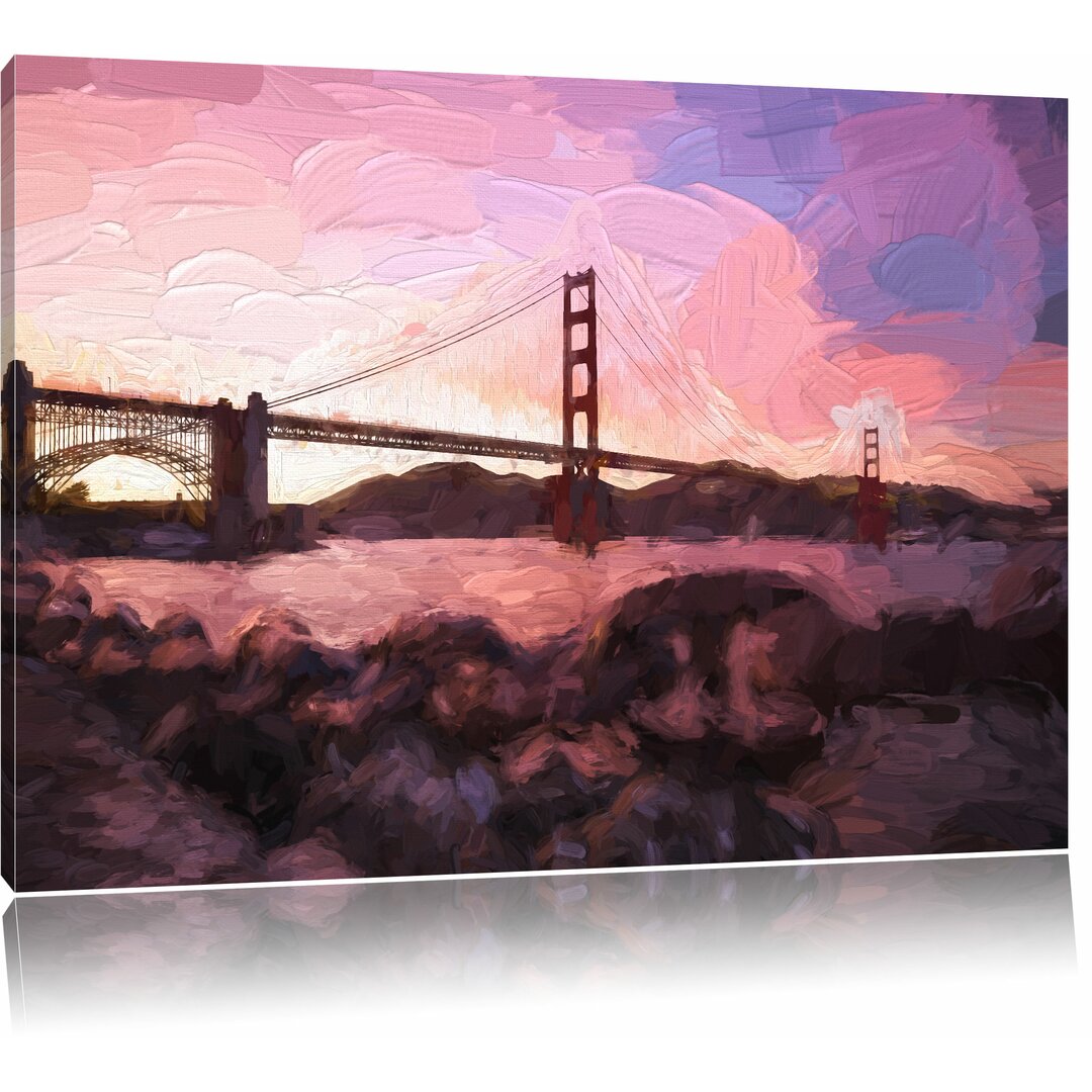 Leinwandbild "Golden Gate Bridge im Sonnenuntergang", Grafikdruck