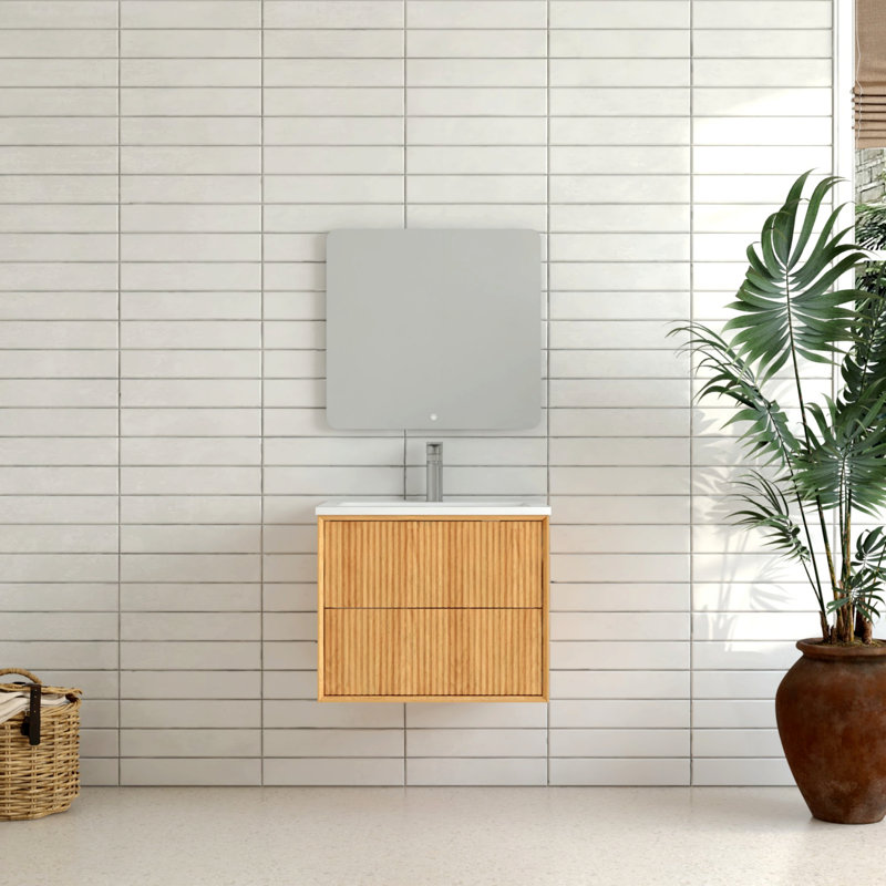 Meuble-lavabo mural flottant avec 2 tiroirs de rangement