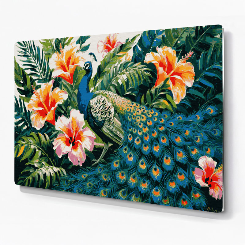 Hawaiian Peacocks, art mural vert en métal, H 20 po x l 20 po