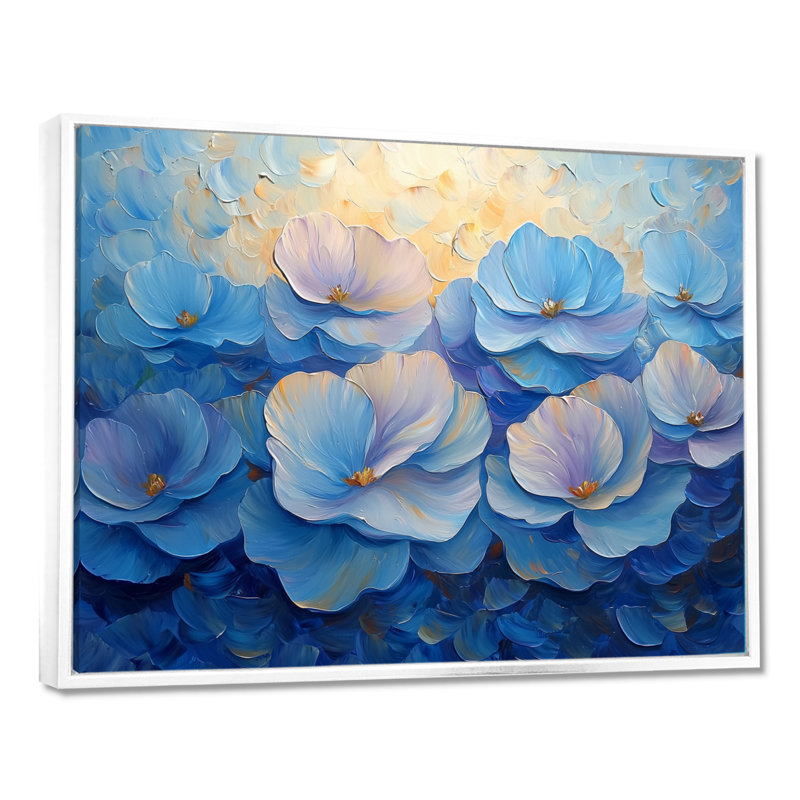 Art mural pivoines bleues en harmonie IV - pivoines, H 30 po x l 40 po, Impression encadrée flottante, Blanc
