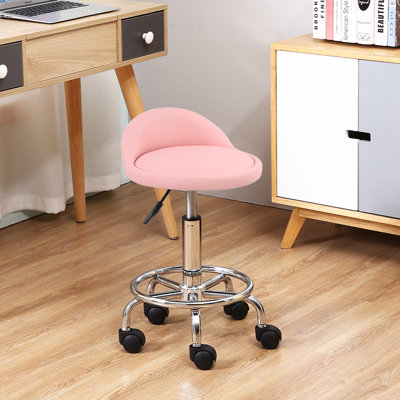 PU Leather Round Rolling Height Adjustable Lab Stool with Footrest by Inbox Zero