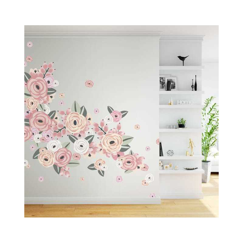 Décalcomanie murale fleurs graphiques, Rose délavé