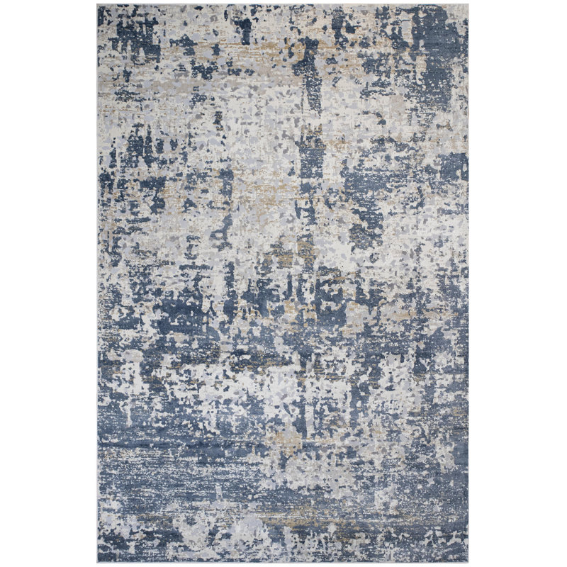 Tapis abstrait bleu / gris Connery, Rectangle 3 pi 3 po x 5 pi
