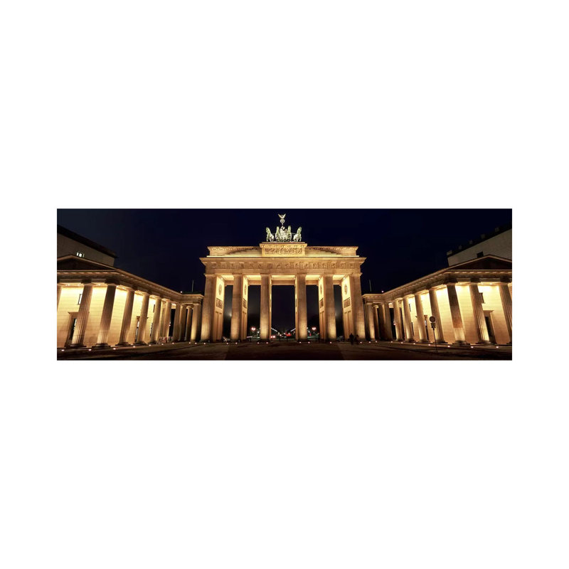 Low Angle View Of A Gate Lit Up At Night, Brandenburg Gate, Berlin, Germany - Wrapped Canvas Panoramic Print