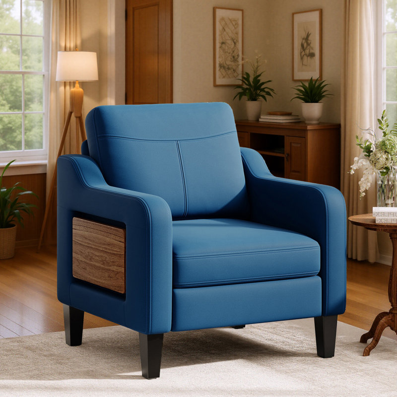29.9" Wide Mid-Century Upholstered Premium Fabric Swivel with Solid Wood Leg, Blue