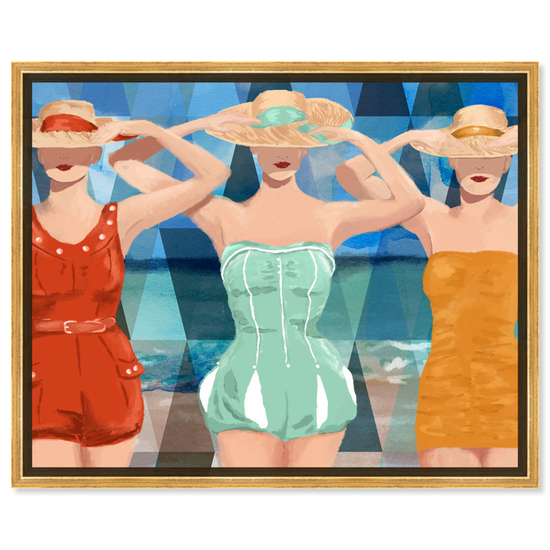 " Fashion And Glam Swimming Beauties, Glam Blue " by Oliver Gal, Gold Framed, 30" H x 36" W