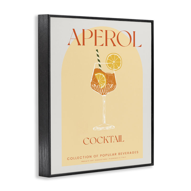 Giclée encadrée de style cocktail rétro Aperol, design par Lil 'Rue, Giclée encadrée noir minuit, H 30 po x l 24 po