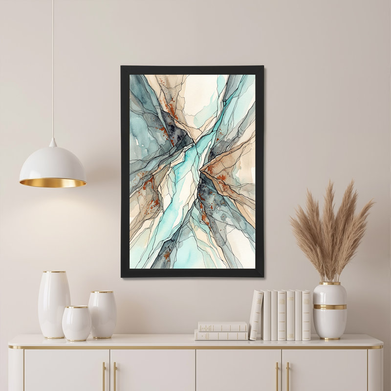 Art abstrait bleu sarcelle et aquarelle, H 36 po x l 24 po