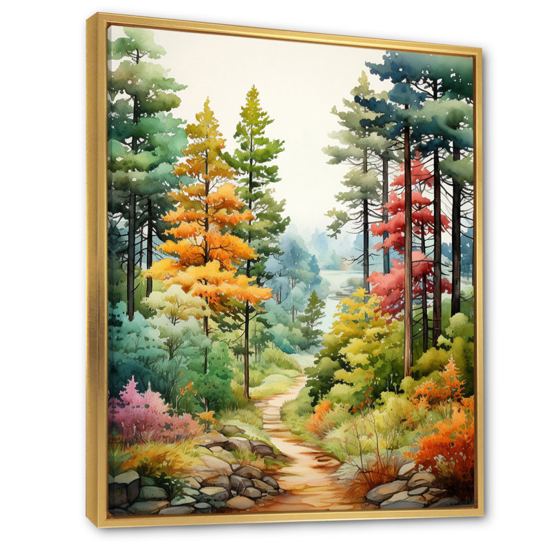 Pin, Autumn Symphony III - Pin, art mural, H 32 po x l 16 po x P 1 po, Cadre flottant doré