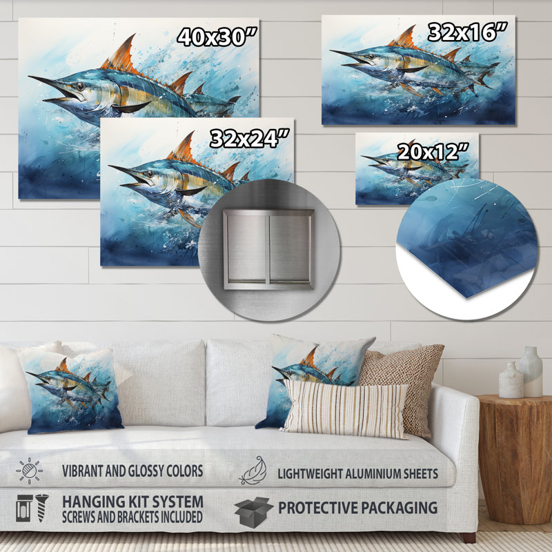 Fishing Majestic Marlins I - Animals Print on Metal, 12" H x 20" W