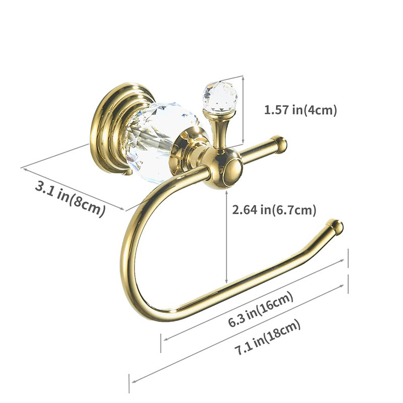 Polished Gold Toilet Paper Holder, Brass Crystal Tissue Holder Bathroom Accessories Wall Mounted