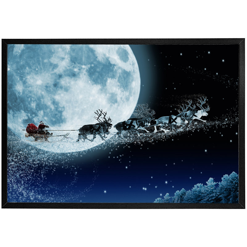 Vasbinder Magic Santa's Sleigh - Single Picture Frame Print, Black, 76cm H x 114cm W x 4cm D