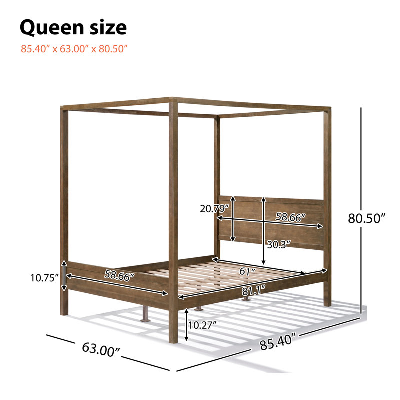 Alonso Solid Wood Canopy Bed With Headboard