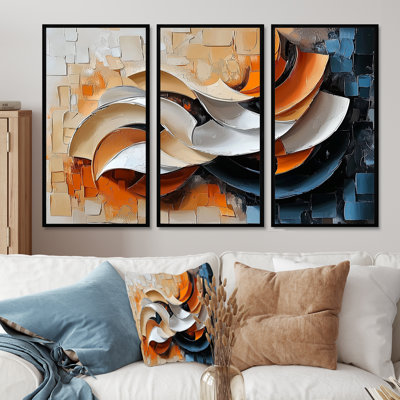 Ink Monochrome Echo I - Cubism Wall Art For Living Room - Set Of 3
