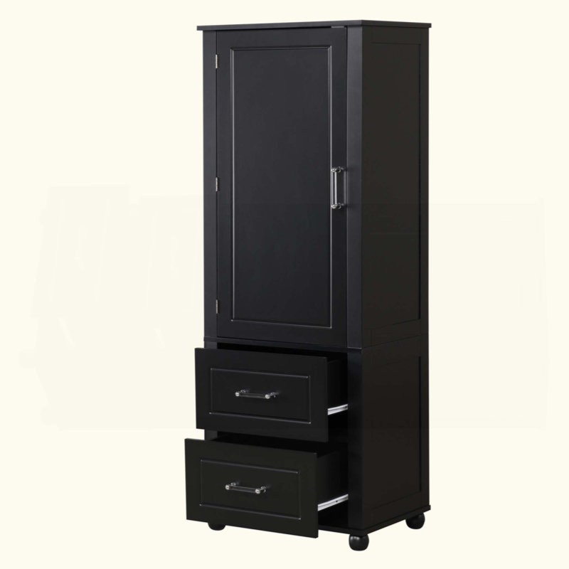 Grande armoire de rangement pour salle de bain, armoire de rangement autoportante avec deux tiroirs et tablette réglable, panneau de fibres à densité moyenne avec finition peinte