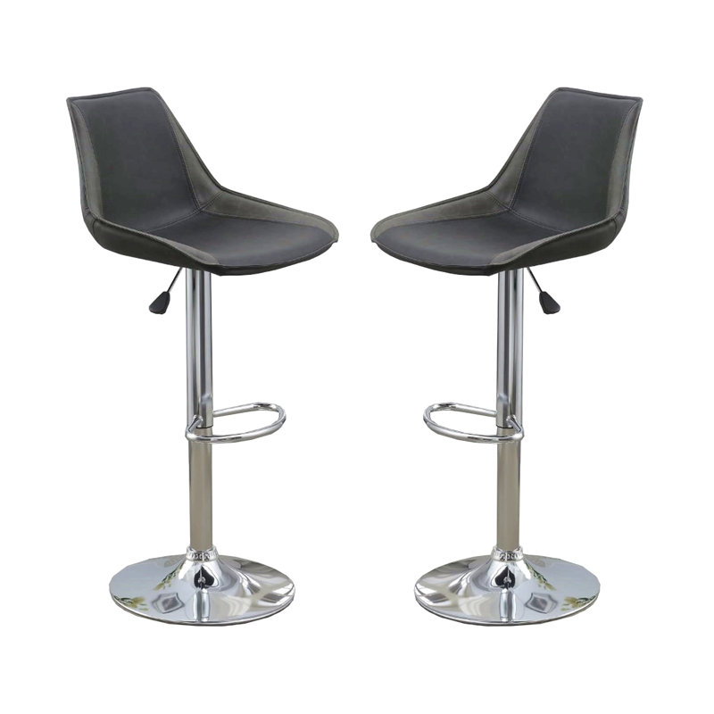 Ensemble de 2 chaises / tabourets de bar réglables en cuir de polyuréthane couleur ébène et base chromée moderne